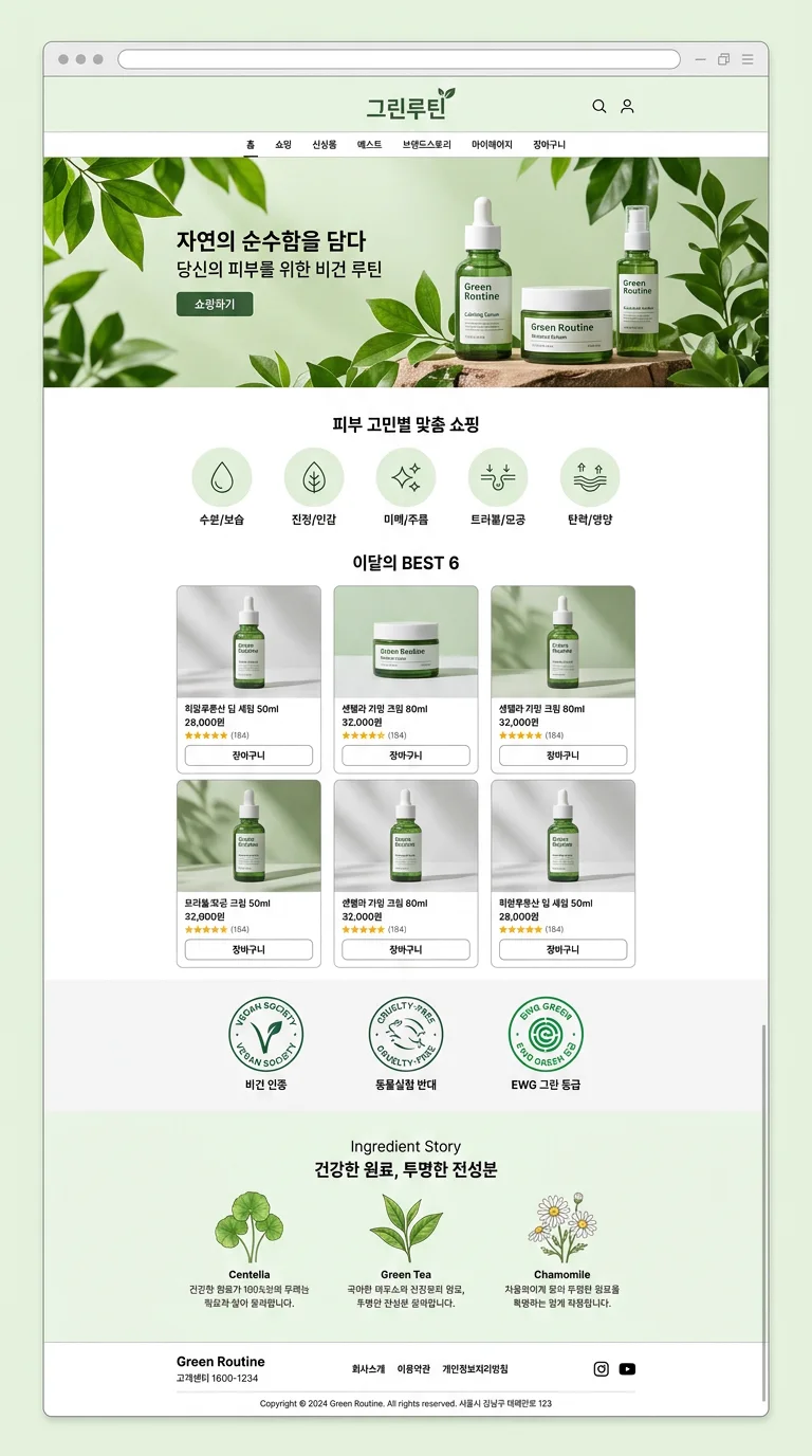 화장품·뷰티 쇼핑몰 제작 사례 – 비건 화장품 쇼핑몰 디자인 | 홈페이지·쇼핑몰·랜딩페이지 제작 대행 | 스튜디오숲 STUDIO SOOP