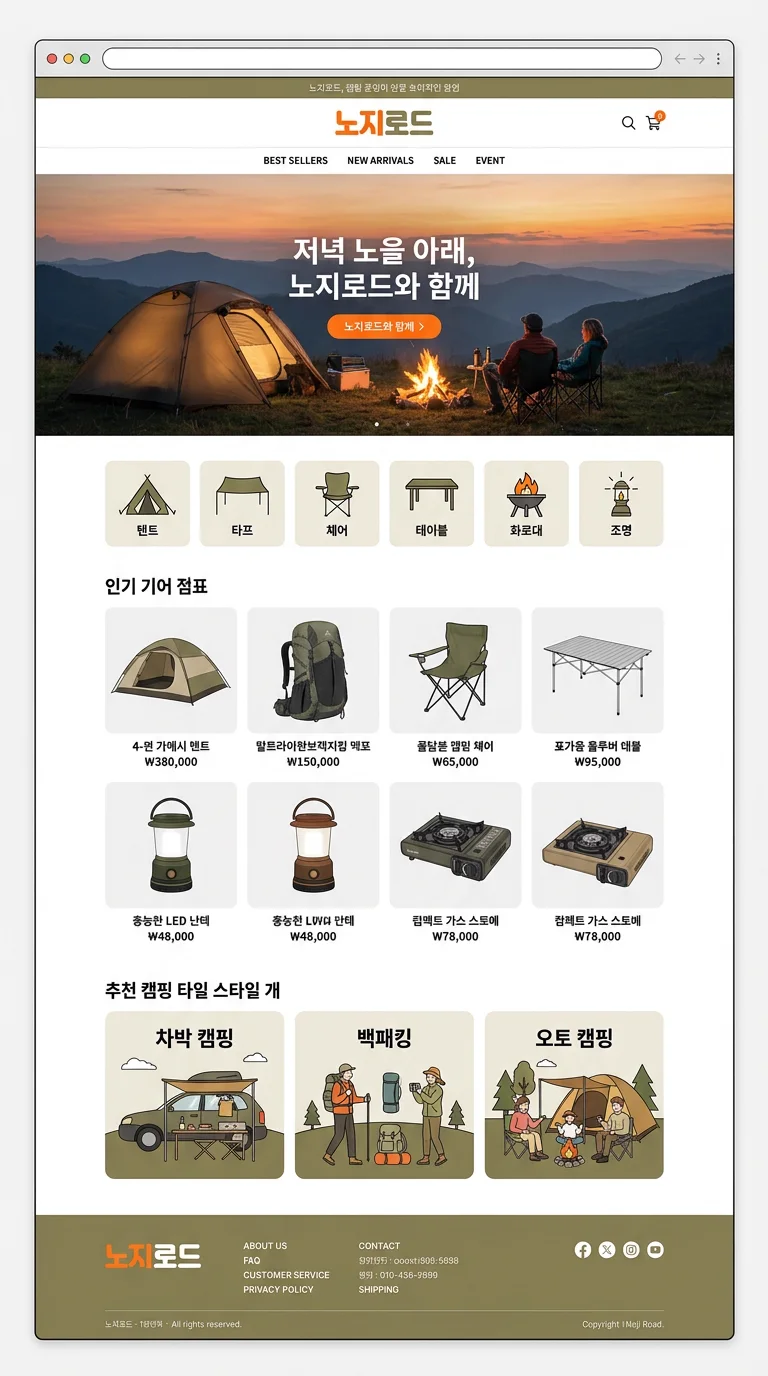 캠핑·아웃도어 쇼핑몰 제작 사례 – 캠핑 장비 쇼핑몰 디자인 | 홈페이지·쇼핑몰·랜딩페이지 제작 대행 | 스튜디오숲 STUDIO SOOP
