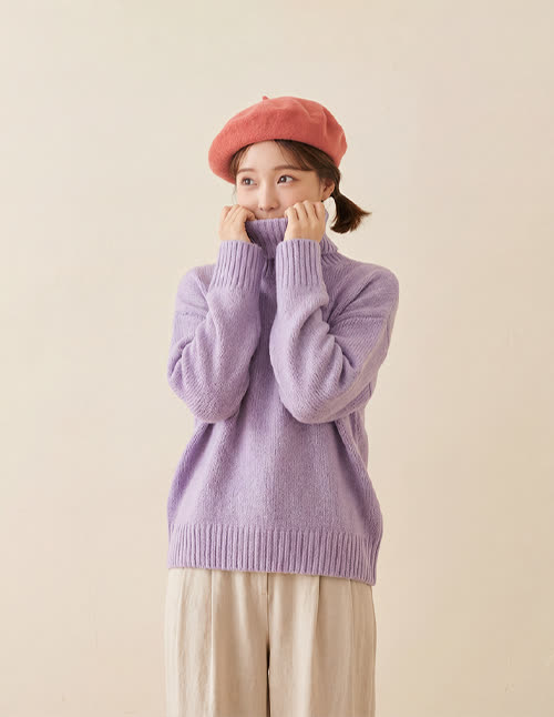 터틀넥·와이드 팬츠 룩북
